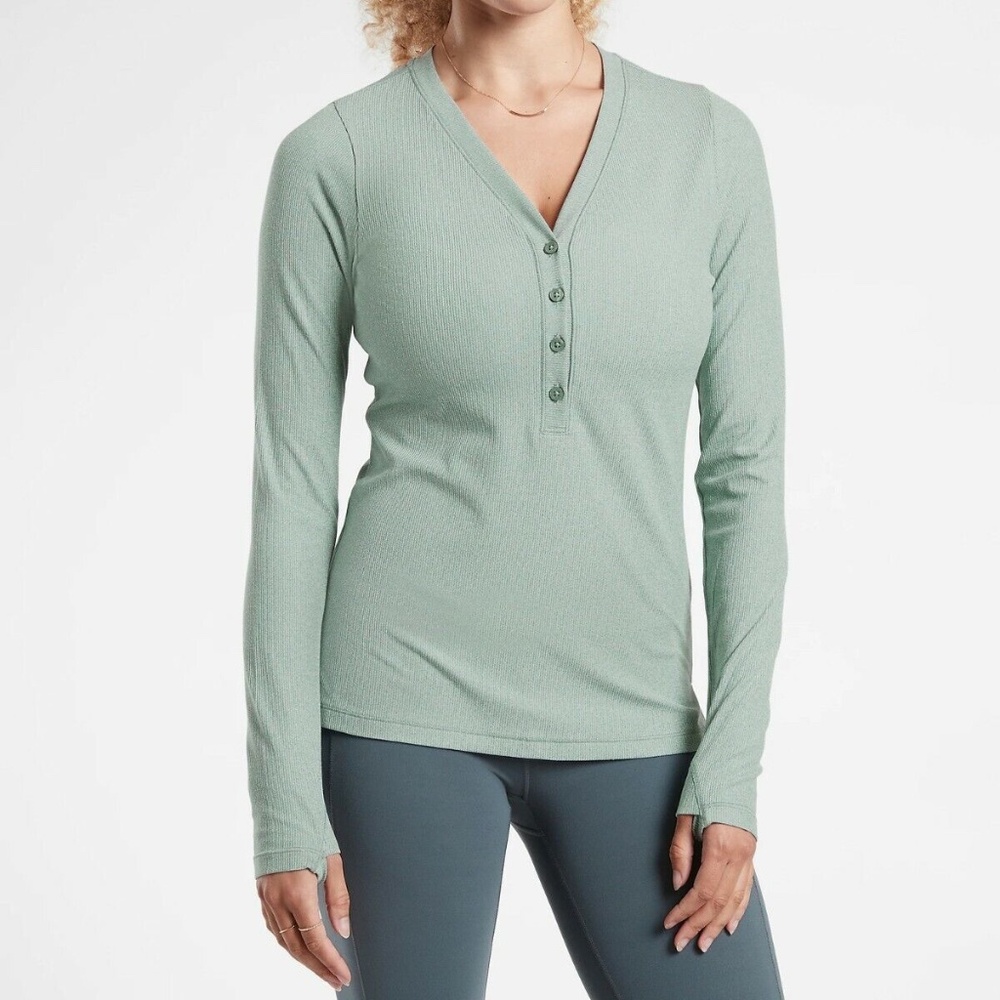 Athleta Uptempo Ribbed Henley Shirt Sz XL